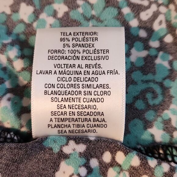 JM Collection women's large black with green floral print sleeveless dress - Picture 6 of 6